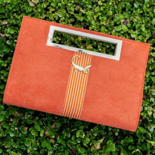Lisi Lerch Chloe Suede Clutch Pumpkin Orange Stripe  Apparel & Accessories > Handbags > Clutches & Special Occasion Bags