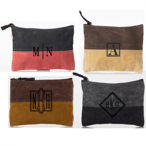Monogrammed Waxed Canvas Cosmetic Bag  Luggage & Bags > Toiletry Bags
