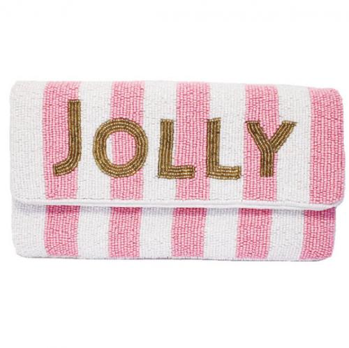 Lisi Lerch Light Pink and white Striped Jolly Beaded Clutch Lisi Lerch Light Pink and white Striped Jolly Beaded Clutch Apparel & Accessories > Handbags > Clutches & Special Occasion Bags
