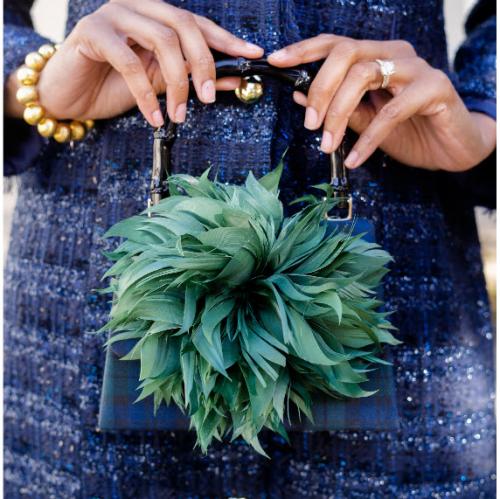Lisi Lerch Lulu Blue Plaid Feather Clutch  Apparel & Accessories > Handbags > Clutches & Special Occasion Bags