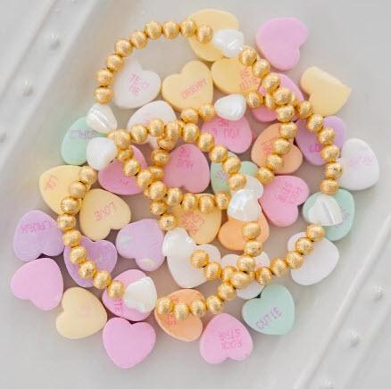 Georgia Triple Mother of Pearl Heart Gold Beaded Bracelet Georgia Triple Mother of Pearl Heart Gold Beaded Bracelet Apparel & Accessories > Jewelry > Bracelets