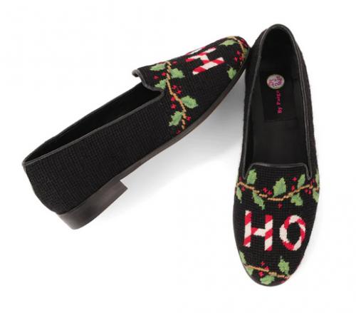 Needlepoint Ho ho Christmas Loafers Hand Stitched By Paige  Apparel & Accessories > Shoes > Loafers