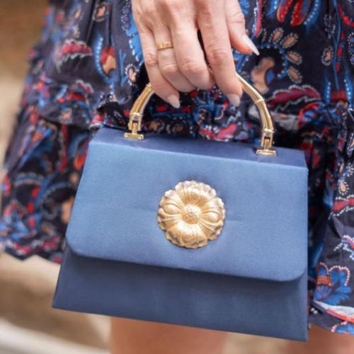 Lisi Lerch Lulu Navy Faille Gold Handle with Charm Bag  Apparel & Accessories > Handbags > Clutches & Special Occasion Bags