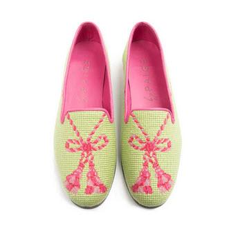  ByPaige Needlepoint Loafer in Pink Tassel on Lime  Apparel & Accessories > Shoes > Loafers