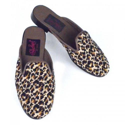 By Paige Ladies Needlepoint Mini Leopard Print Mules