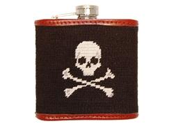 Smathers and Branson Jolly Roger Black with white skull needlepoint flask - Monogram Option  Home & Garden > Kitchen & Dining > Food & Beverage Carriers > Flasks