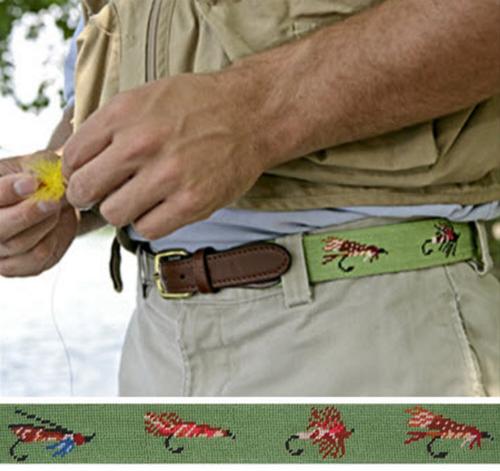Smathers and Branson Fishing Flies Moss Needlepoint Belt  Apparel & Accessories > Clothing Accessories > Belts