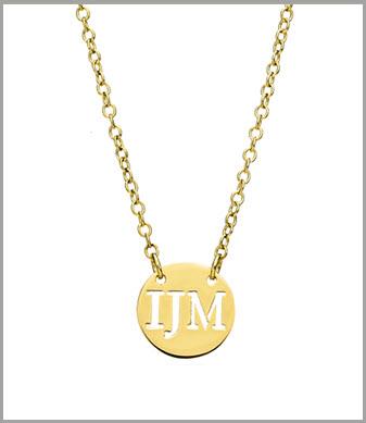 14 kt. Gold Initial Necklace  14 kt. Three Initial Disk on Chain Apparel & Accessories > Jewelry > Necklaces