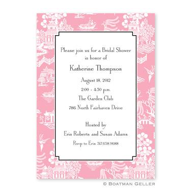 Boatman Geller Personalized Chinoiserie Pink Flat Card Invitation  Office Supplies > General Supplies > Paper Products > Stationery
