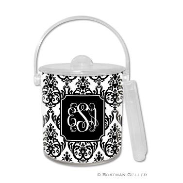 Boatman Geller Personalized Ice Bucket in Madison Damask White with Black Pattern  Home & Garden > Kitchen & Dining > Food & Beverage Carriers > Wine Buckets & Chillers