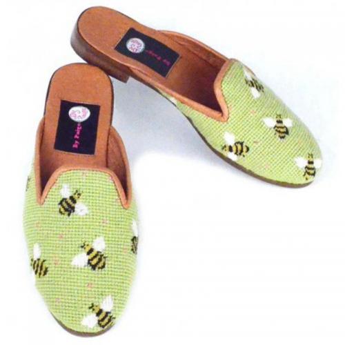 By Paige Ladies Needlepoint Green Bumble Bee Mules