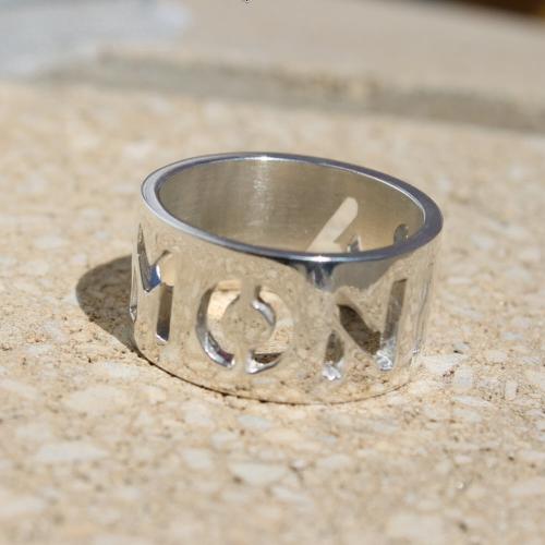 Sterling Silver Wide Band Ring with Pierced Name or Initials   Apparel & Accessories > Jewelry > Rings