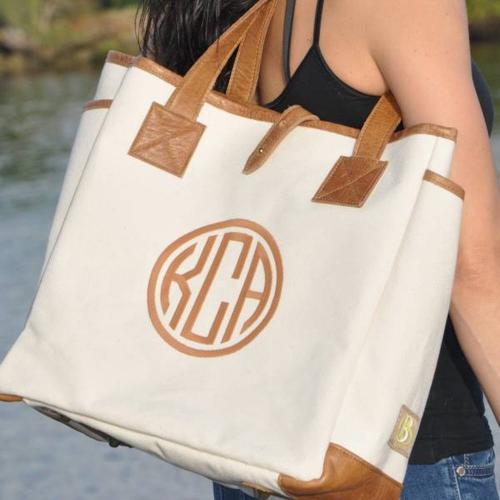 Queen Bea Monogrammed Canvas Lorie Tote  Apparel & Accessories > Handbags > Tote Handbags