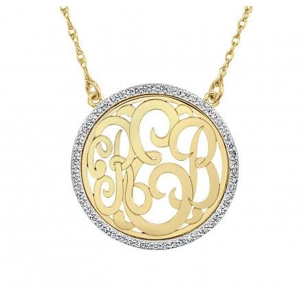 Monogrammed Halo 3 Letter Necklace with Diamond Border  Apparel & Accessories > Jewelry > Necklaces