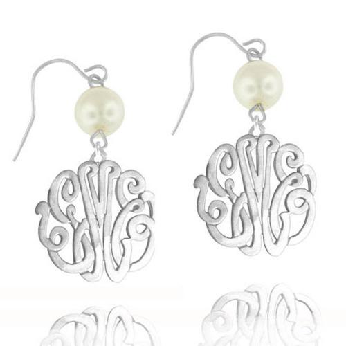 Monogrammed Script Earring with Pearl Drop  Apparel & Accessories > Jewelry > Earrings