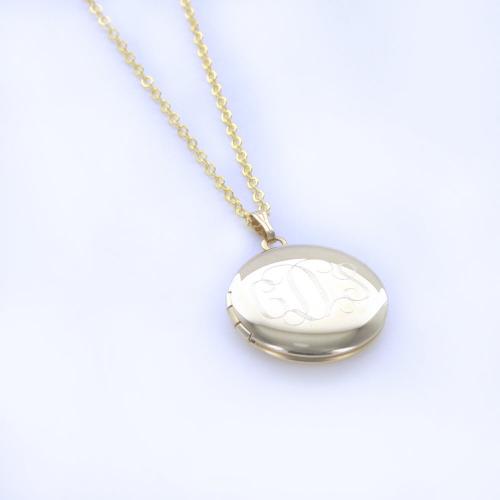 Monogrammed Necklace Small Round Gold Locket
