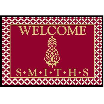 Personalized Welcome Mat with Burgundy and Gold Pineapple Personalized Door Mat Burgundy Pineapple Home & Garden > Decor > Door Mats