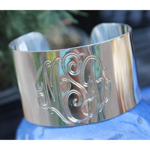 Monogrammed Wide Sterling Silver Engraved Cuff Bracelet