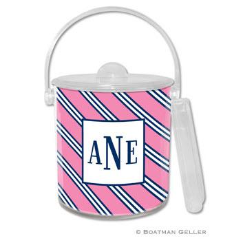 Boatman Geller Personalized Ice Bucket in Repp Tie Pink & Navy Pattern  Home & Garden > Kitchen & Dining > Barware > Ice Buckets
