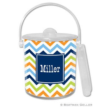 Boatman Geller Personalized Ice Bucket in Chevron Blue, Orange, & Lime Pattern  Home & Garden > Kitchen & Dining > Barware > Ice Buckets