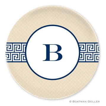 Boatman Geller Personalized Melamine Plate with Greek Key Band Navy Pattern  Home & Garden > Kitchen & Dining > Tableware > Dinnerware > Plates