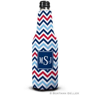 Personalized Chevron Blue & Red Bottle Koozie by Boatman Geller  Home & Garden > Kitchen & Dining > Food & Beverage Carriers > Drink Sleeves > Can & Bottle Sleeves