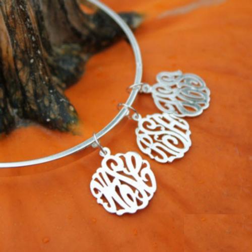 Monogrammed Bangle Bracelet with Added Charms  Apparel & Accessories > Jewelry > Bracelets