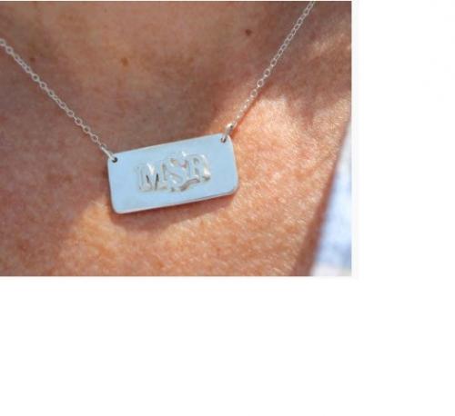 Raised Monogrammed Bar Necklace in Sterling Silver  Apparel & Accessories > Jewelry > Necklaces