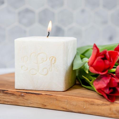 Monogrammed 3 Inch Palm Wax PIllar Candles  Home & Garden > Decor > Candles