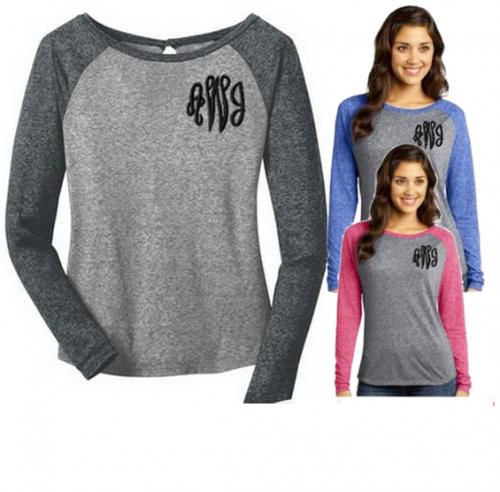 Monogrammed  Ladies Long Sleeve Raglan Tee Shirt  Apparel & Accessories > Clothing > Shirts & Tops > T-Shirts