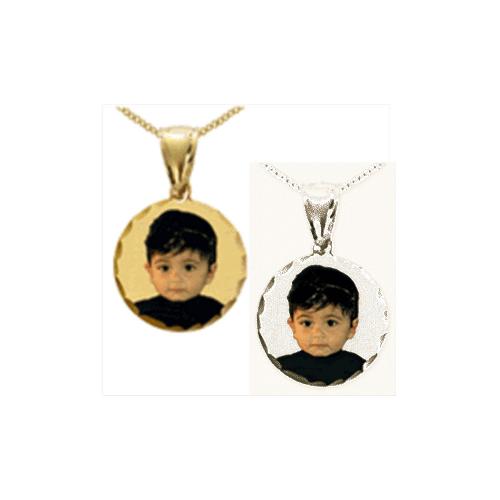 Color Portrait Small Round Pendant with Diamond Cut Frame  Apparel & Accessories > Jewelry > Necklaces
