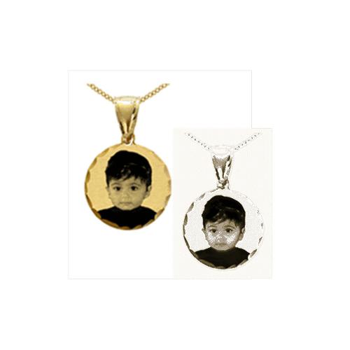 Small Round Portrait Pendant with Diamond Cut Frame  Apparel & Accessories > Jewelry > Necklaces