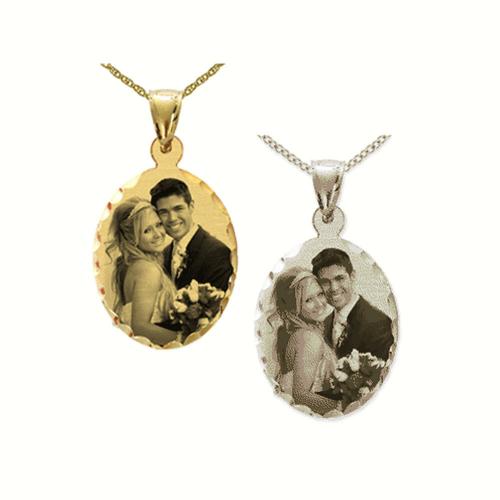 Oval Portrait Pendant with Diamond Cut Frame  Apparel & Accessories > Jewelry > Necklaces