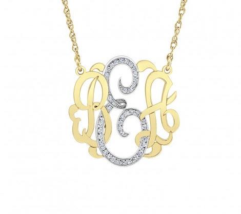 Diamond Center Letter Monogram Pendant in 10 Kt Gold  Apparel & Accessories > Jewelry > Necklaces