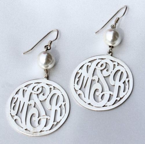 Monogrammed Border Script  Earrings with 10 mm pearl   Apparel & Accessories > Jewelry > Jewelry Sets