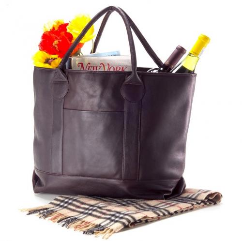 Personalized Leather Nantucket Tote in Black, Cafe or Tan  Luggage & Bags > Shopping Totes