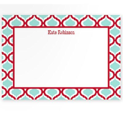 Boatman Geller Personalized Kate Red & Teal Flat Note  Office Supplies > General Supplies > Paper Products > Stationery
