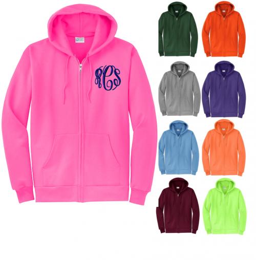 Monogrammed Preppy Full Zip Hooded Sweatshirt   Apparel & Accessories > Clothing > Activewear > Sweatshirts