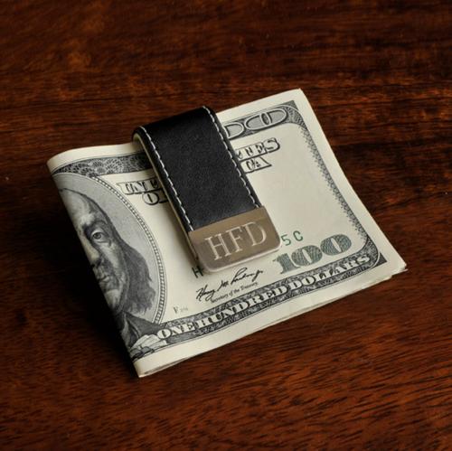 Monogrammed Money Clip Black Gentry Leather Personalized Money Clip Gentry Leather  Apparel & Accessories > Clothing Accessories > Wallets & Money Clips