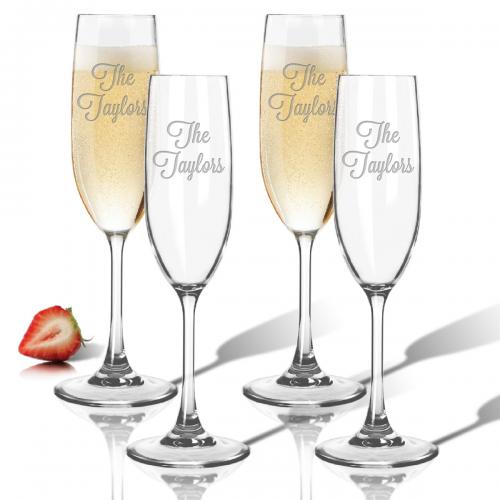 Personalized Champagne Flutes set of Four  Home & Garden > Kitchen & Dining > Tableware > Drinkware > Stemware > Champagne Glasses