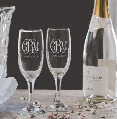 Personalized Champagne Flutes set of Four  Home & Garden > Kitchen & Dining > Tableware > Drinkware > Stemware > Champagne Glasses