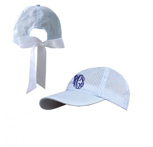 Monogrammed Blue and White Seersucker Ball Cap  Apparel & Accessories > Clothing Accessories > Hats > Caps