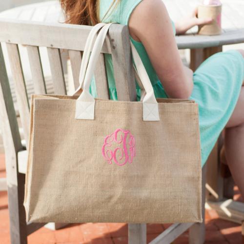Monogrammed Burlap Tote Bag  Apparel & Accessories > Handbags > Tote Handbags