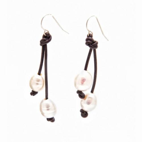 Leather and Pearl Earrings  Apparel & Accessories > Jewelry > Earrings
