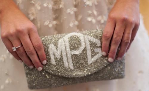 Beaded Diamond Monogram Clutch for Brides  Apparel & Accessories > Handbags > Clutches & Special Occasion Bags