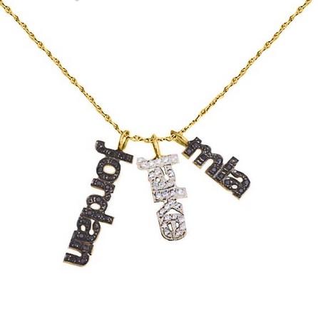 Threee Mini Vertical Block Names with Diamonds  Apparel & Accessories > Jewelry > Precious Stones > Diamonds