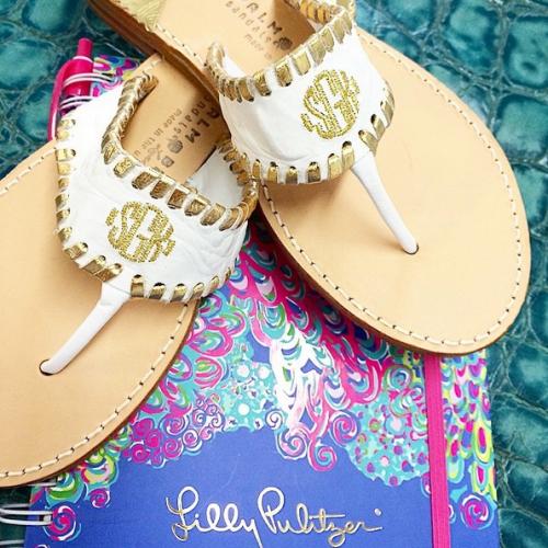 Aubrey Sandals white with gold trim and monogram Aubrey Sandals white with gold trim NULL