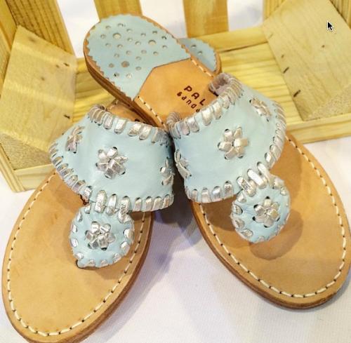 Sky Blue with silver trimmed classic sandals Sky Blue with silver trim NULL