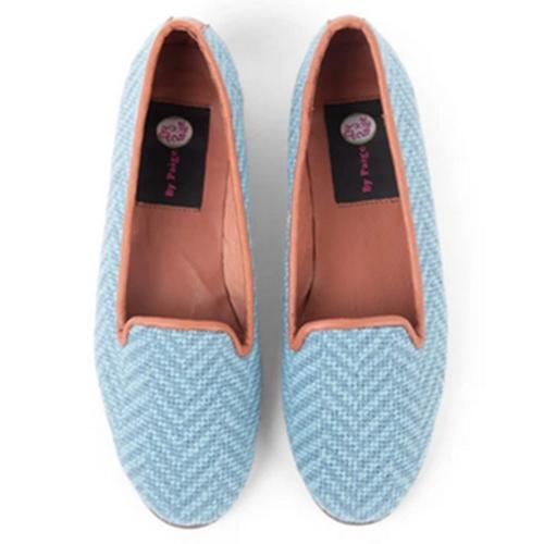By Paige Woman's Blue Herringbone Needlepoint Loafers  Apparel & Accessories > Shoes > Loafers