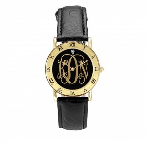 Monogrammed Ladies Watch in  Black and Gold  Apparel & Accessories > Jewelry > Watches